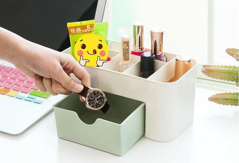 Organizér na kosmetiku s přihrádkami, modrý šuplík