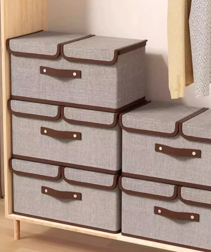 Skládací úložný box s víkem – velký šedý 