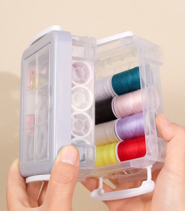 Šicí set v plastovém boxu 3 patrový šedý