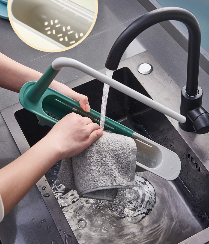 Odkapávací organizér na dřez s držákem na utěrku – zelená