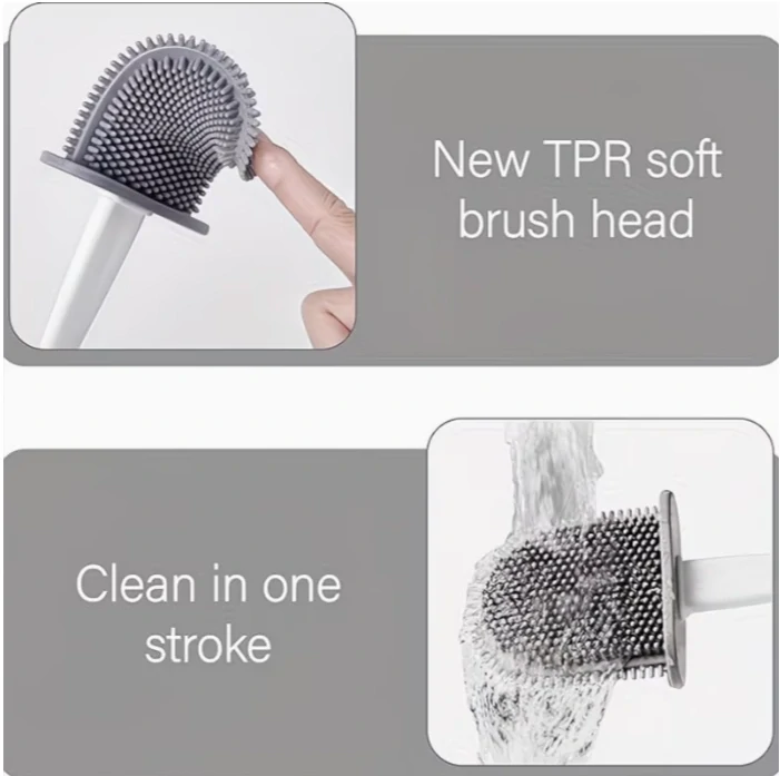 WC kartáč silikonový šedý, stojan , úchyty