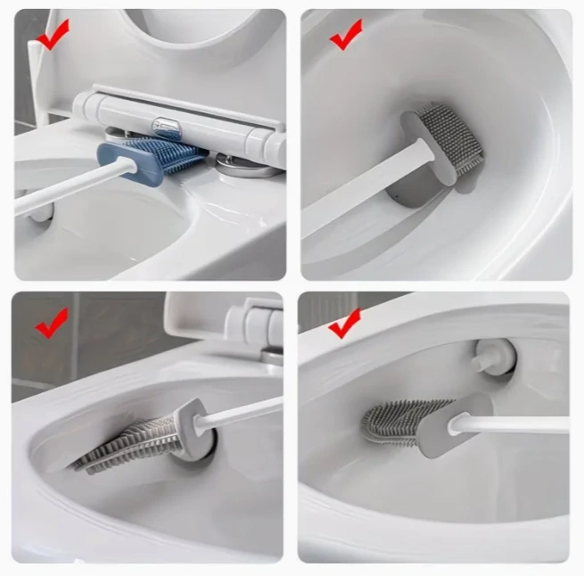 Silikonový WC kartáč s držákem – sada 2 kartáčů (šedá)