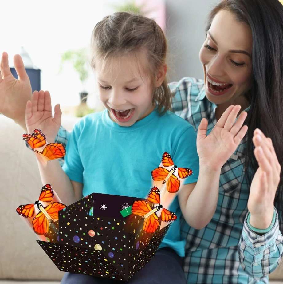 Dárková překvapivá krabička s létajícími motýly – párty černá