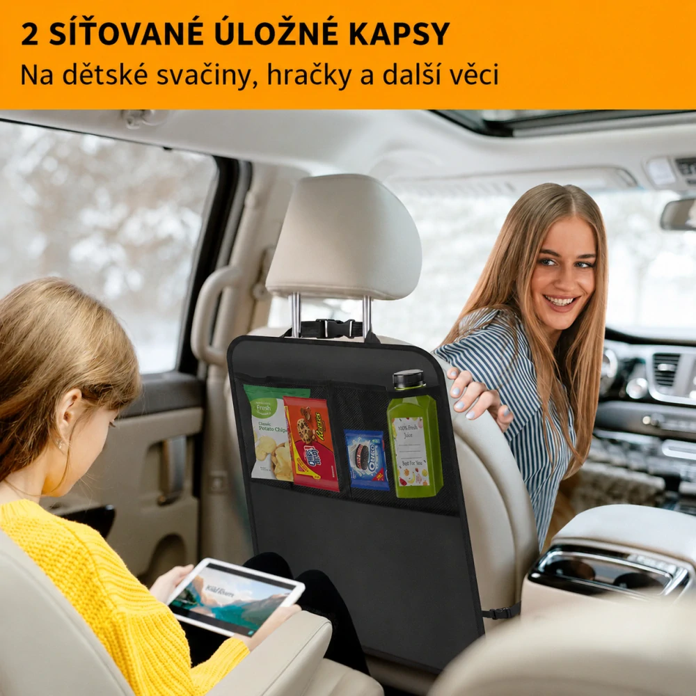 Chránič sedadel do auta s kapsami - černý 1ks