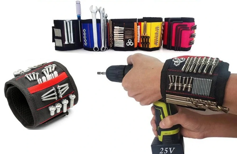 Magnetický náramek na nářadí – 75 magnetů, 5 řad po 15 magnetech