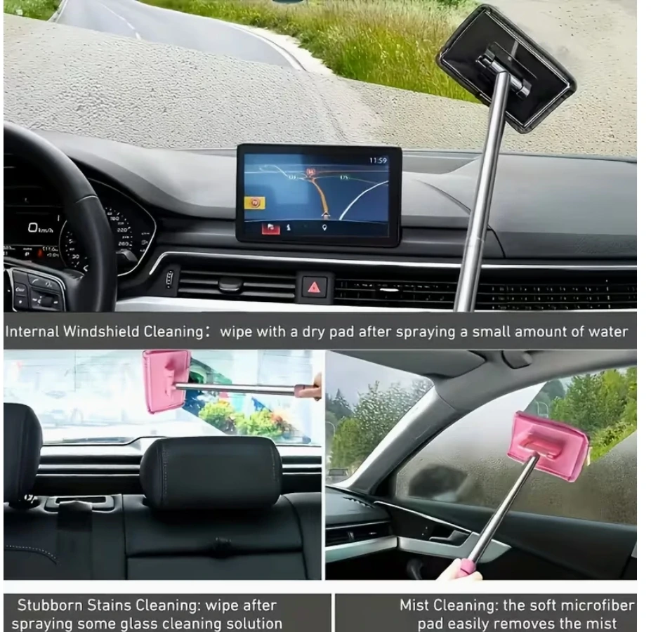 Teleskopická stěrka / čistič skel do auta s mikrovláknovým návlekem – otočná hlavice 180°