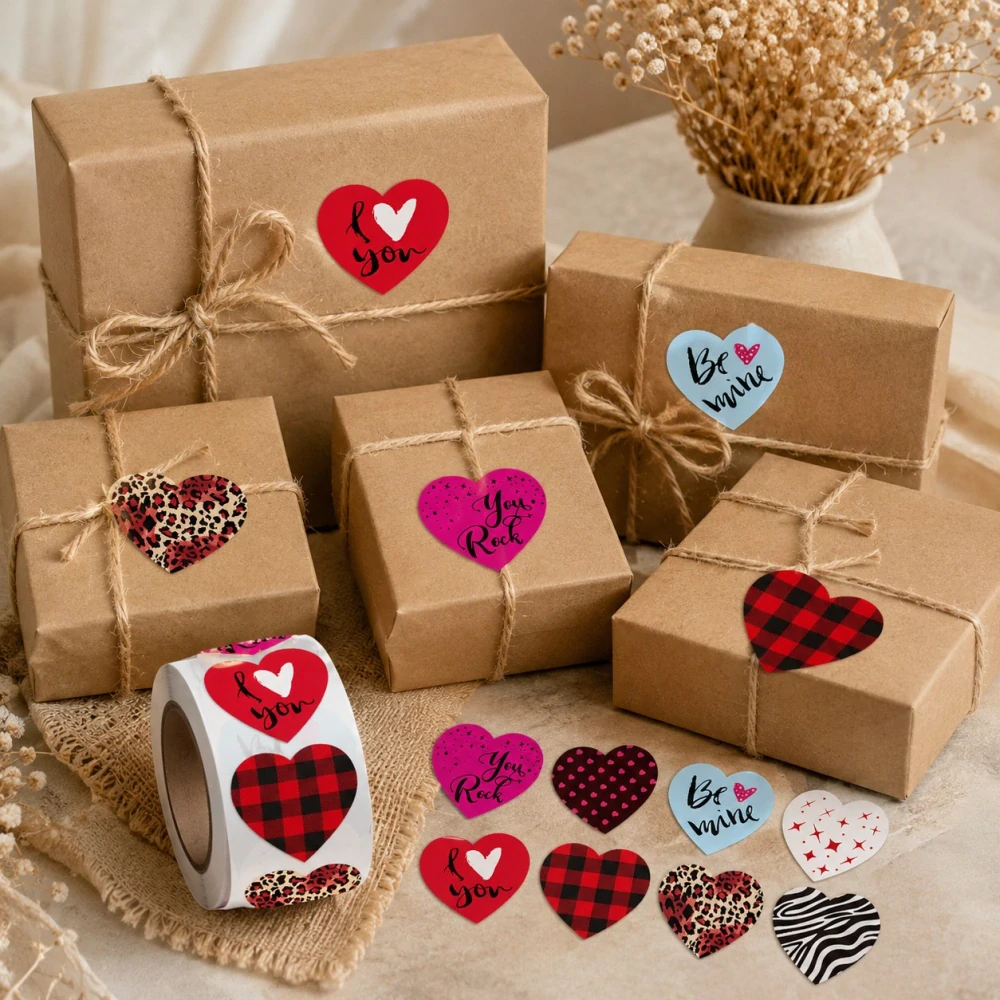 Samolepky LOVE, barevná srdce, 500 ks