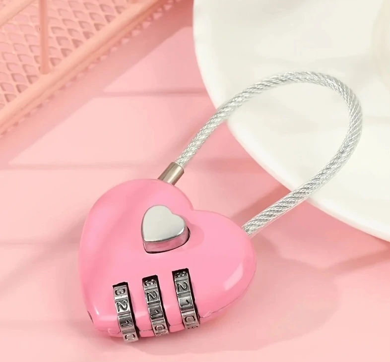 Lankový numerický zámek srdce růžový 30cm