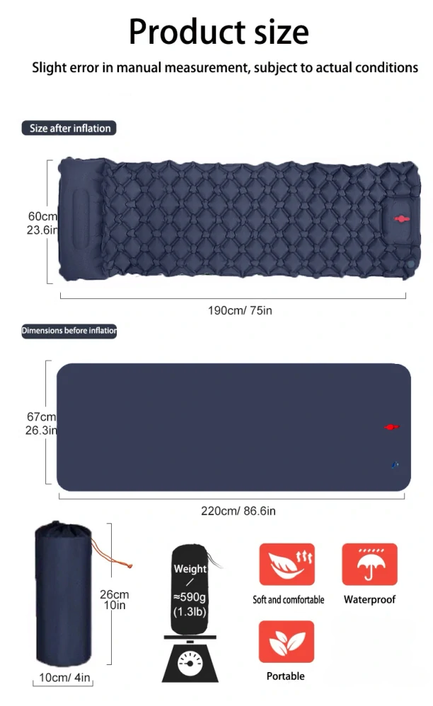 Samonafukovací turistická karimatka s vestavěnou pumpou navy modrá