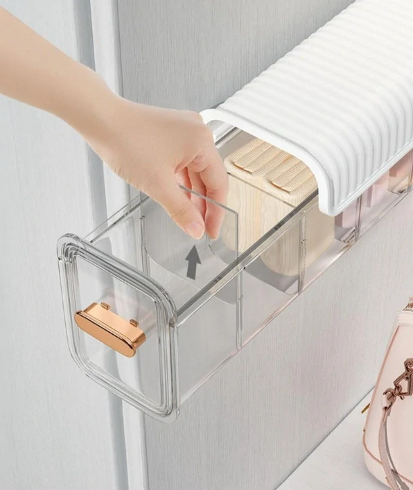 Nalepovací výsuvný organizér - 6 přihrádek , bílý