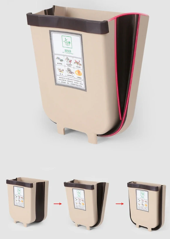 Skládací odpadkový koš na kuchyňská dvířka – 4.5 l hnědý