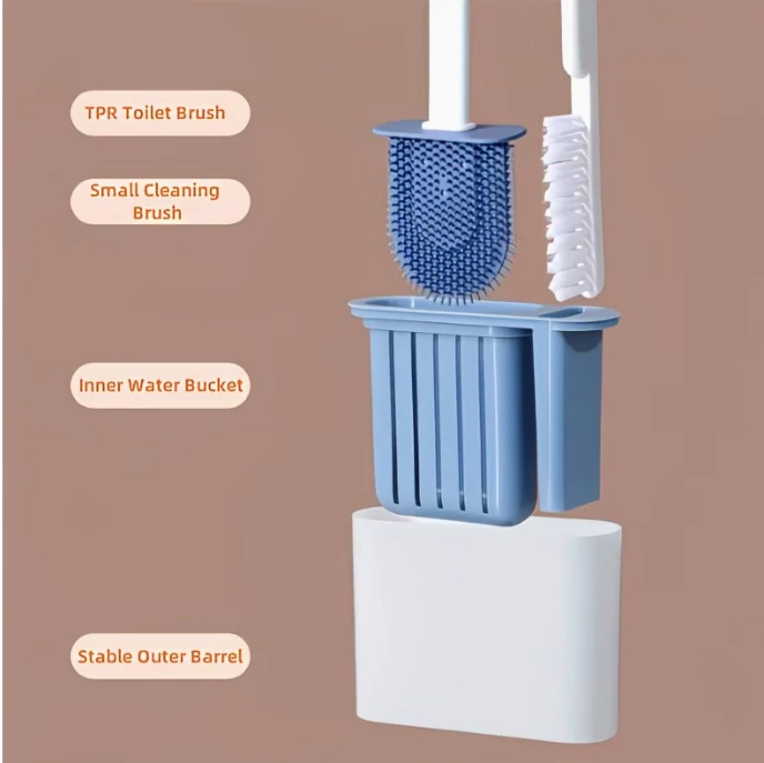 Silikonový WC kartáč s držákem – sada 2 kartáčů (šedá)