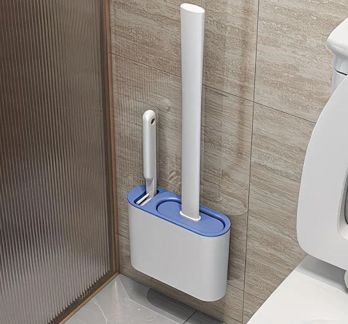 Silikonový WC kartáč s držákem – sada 2 kartáčů (modrá)