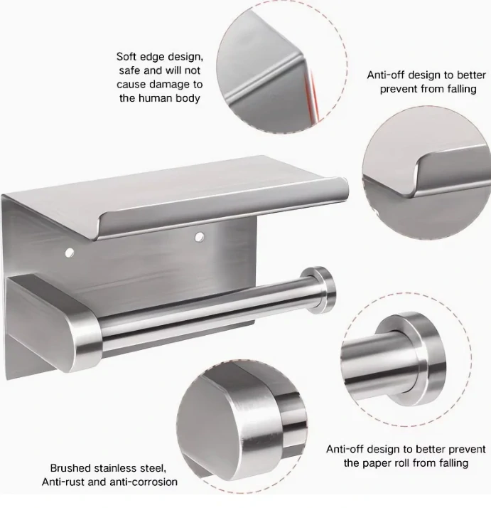 Nalepovací držák toaletního papíru s poličkou - černý