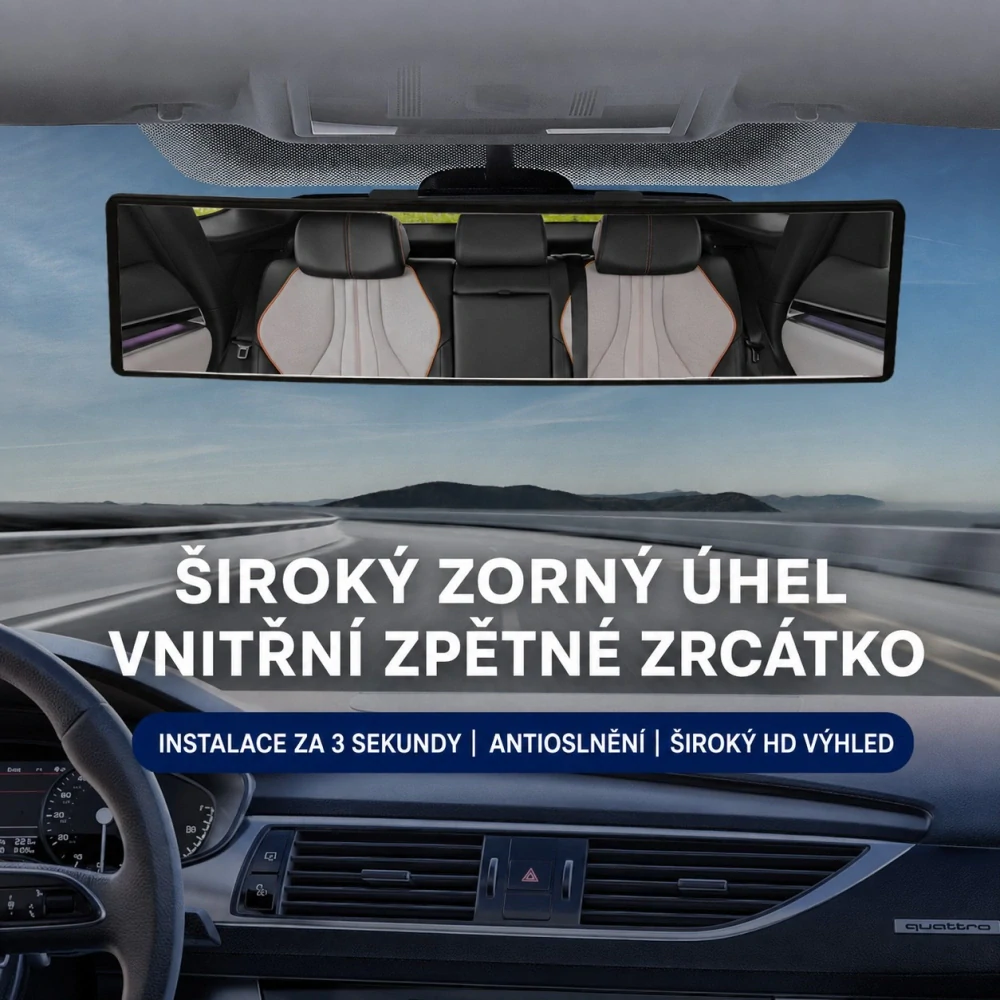 Širokoúhlé zakřivené zpětné zrcátko do auta 28,5 × 7 cm