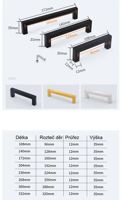 Nerezové madlo 268mm černé 12x12mm