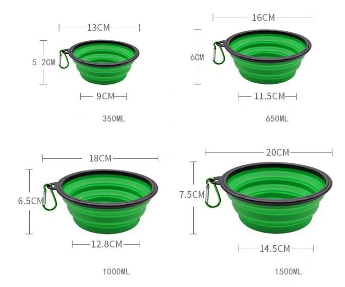 Silikonová  skládací miska pro psa 300ml zelená