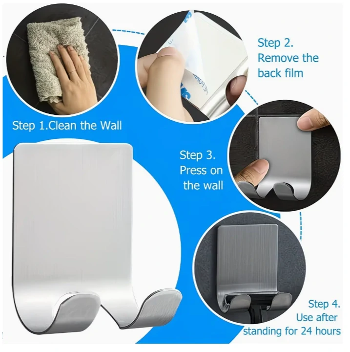 Samolepicí držák na holítko – nerez (1 ks)