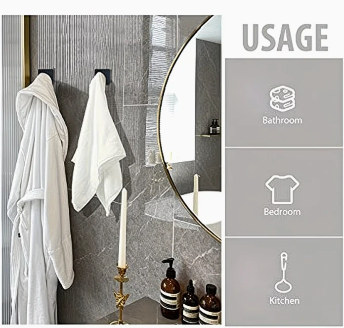 Samolepicí háček – černý hranatý, sada 4 ks