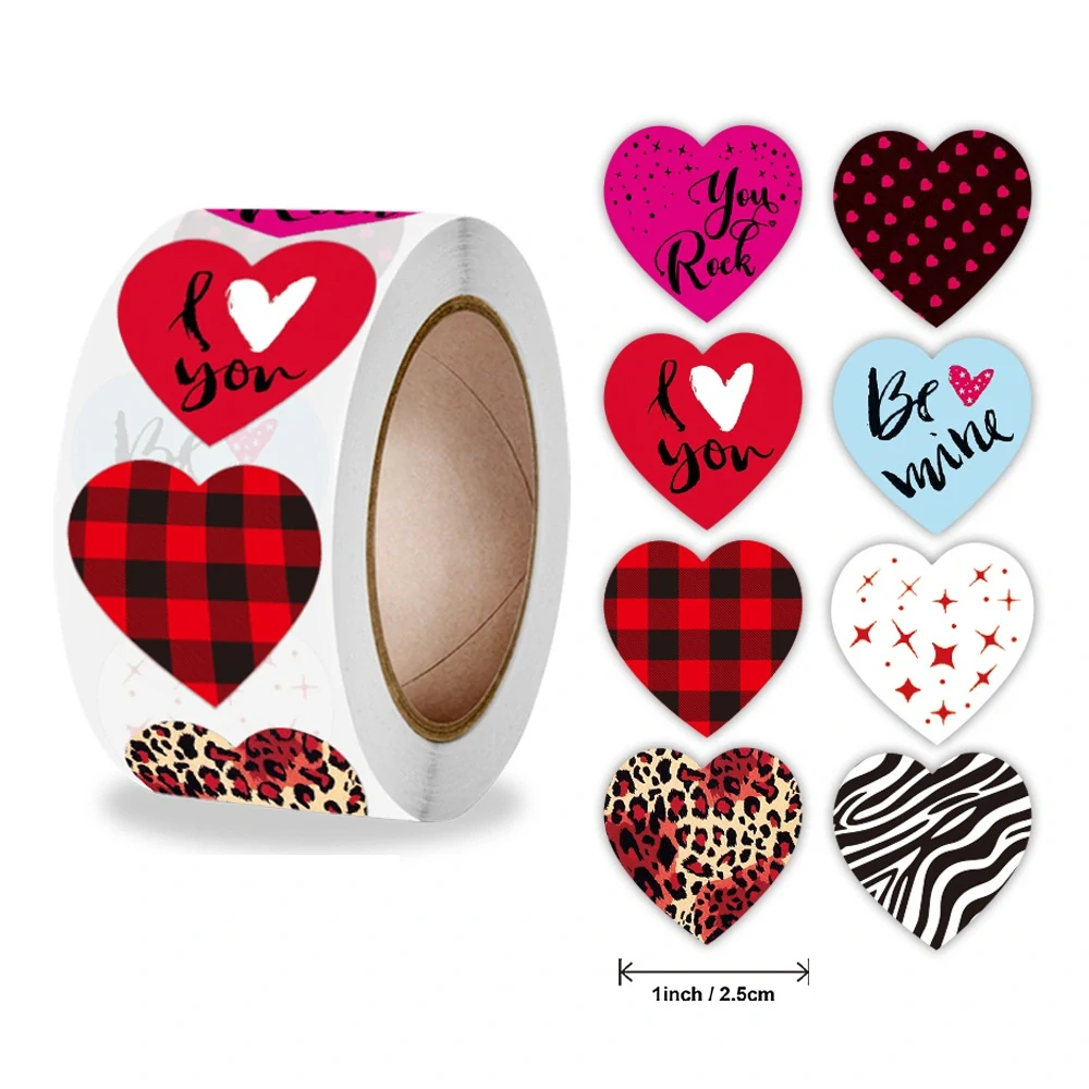 Samolepky LOVE, barevná srdce, 500 ks
