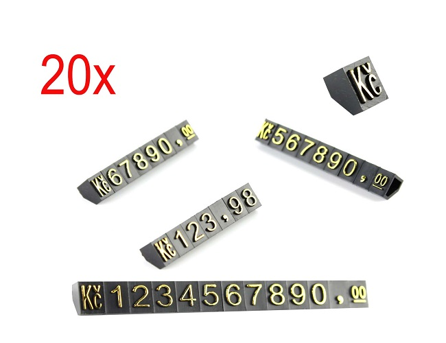 Plastové cenovky zlatý prolis 6x9mm 20x řada Kč