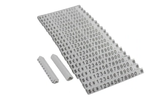 Plastové cenovky černé, bílé 6x9mm 20x řada €,$,¥