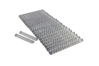 Plastové cenovky černé, průhledné 6x9mm 20x řada €,$,¥