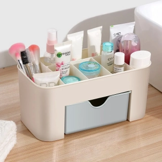 Organizér na kosmetiku s přihrádkami, modrý šuplík