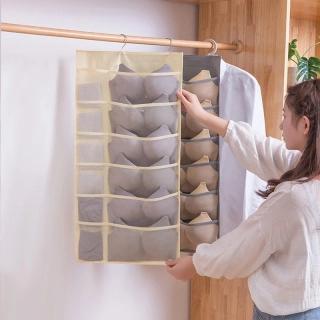Závěsný organizér na prádlo – šedý (12 + 18 kapes)