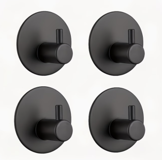 Samolepicí háček – černý kulatý, sada 4 ks