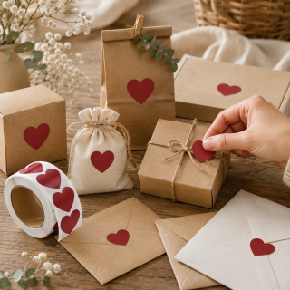 Samolepky LOVE, červené srdce, 500 ks
