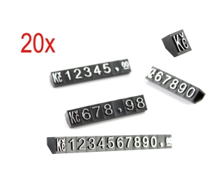 Plastové cenovky stříbrný prolis 6x9mm 20x řada Kč