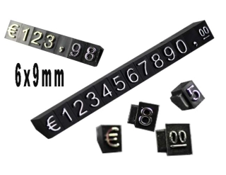 Plastové cenovky stříbrný prolis  6x9mm 20x řada  EURO