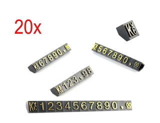 Plastové cenovky zlatý prolis 6x9mm 20x řada Kč